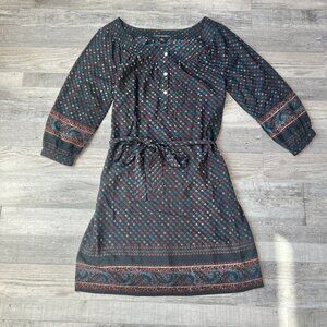 Lucky Brand Navy Floral Paisley 3/4 Sleeve Dress Size Small Tie Belt M35